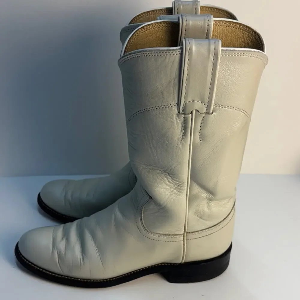 Justin Roper Vintage Women’s Eggshell Leather Cowgirl Boots L3713 Rodeo Sz 4.5B
